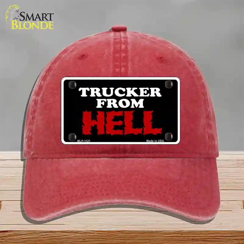 Mesh From Hell Novelty License Plate Hat Unconstructed Cotton / Red