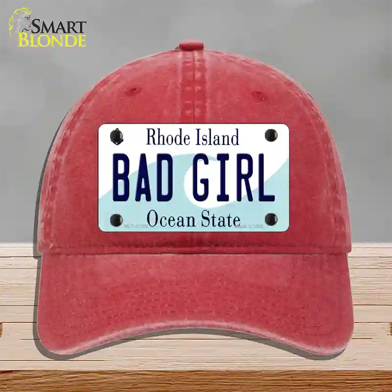 Bad Girl Rhode Island State Novelty License Plate Hat Unconstructed Cotton / Red