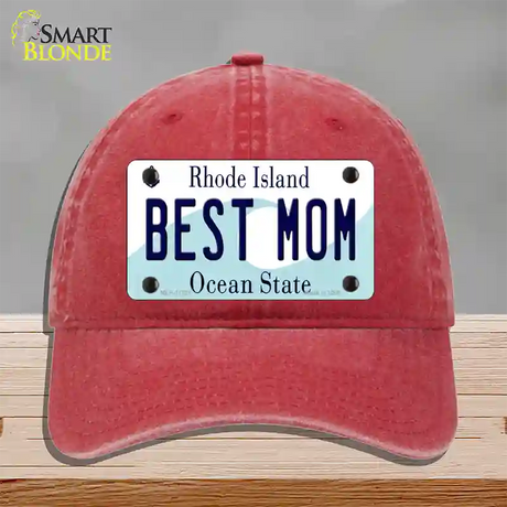 Best Mom Rhode Island State Novelty License Plate Hat Unconstructed Cotton / Red