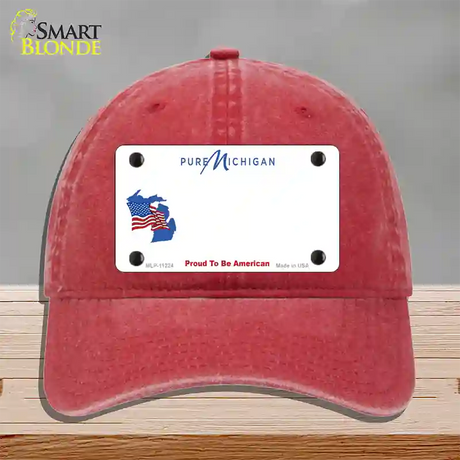 Pure Michigan Proud To Be American Novelty License Plate Hat Unconstructed Cotton / Red