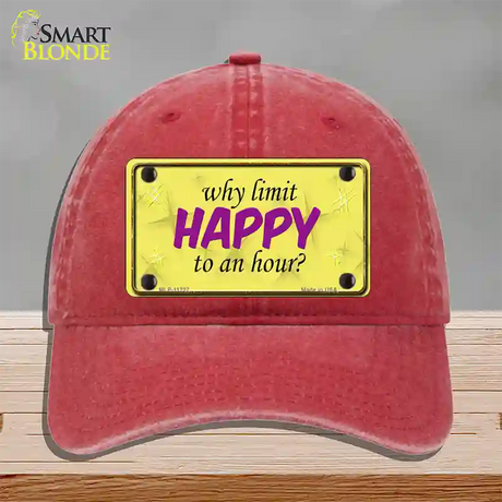 Why Limit HAPPY To An Hour Novelty License Plate Hat Unconstructed Cotton / Red