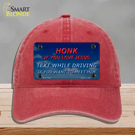 Honk If You Love Jesus Novelty License Plate Hat Unconstructed Cotton / Red