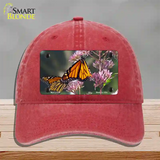 Butterfly Monarch On Flower Novelty License Plate Hat Unconstructed Cotton / Red