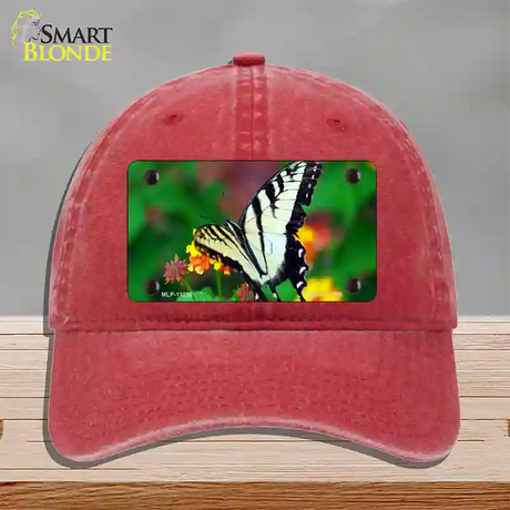 Butterfly Black and White Novelty License Plate Hat Unconstructed Cotton / Red