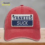 Yankees Suck Novelty License Plate Hat Unconstructed Cotton / Red