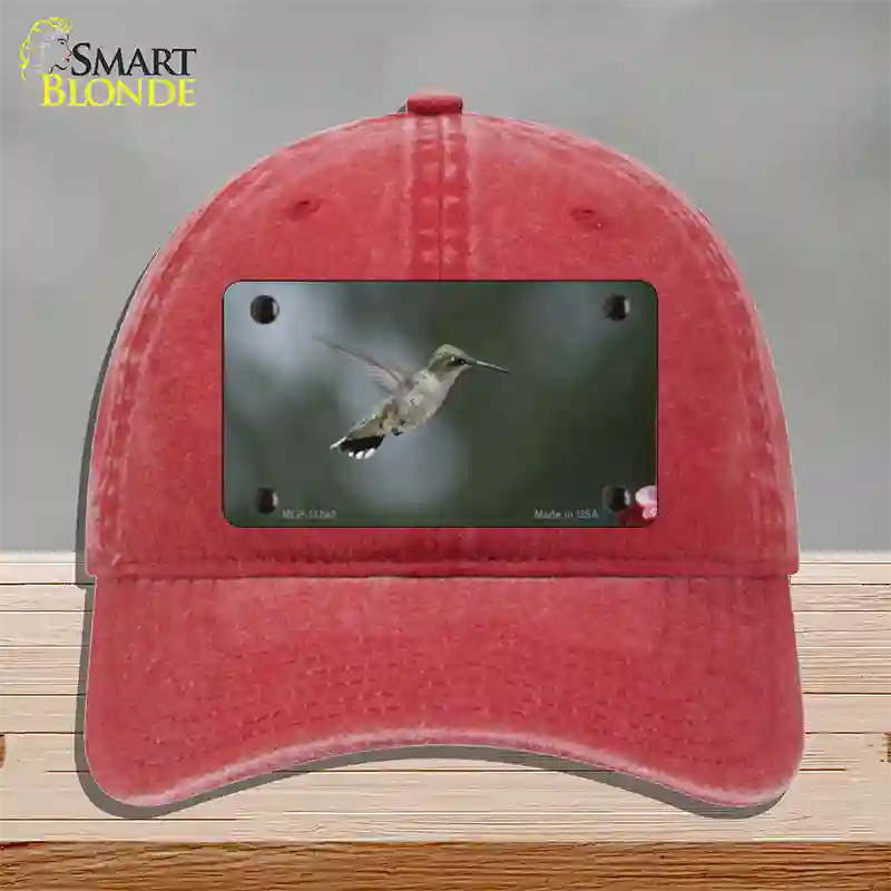 Hummingbird In Flight Novelty License Plate Hat Unconstructed Cotton / Red