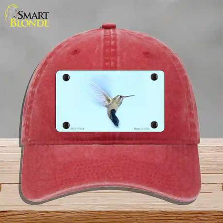 Hummingbird In Flight, Blue Novelty License Plate Hat Unconstructed Cotton / Red