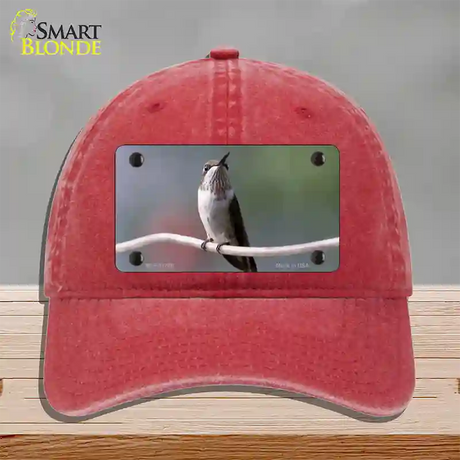 Hummingbird Perched On Branch Novelty License Plate Hat Unconstructed Cotton / Red