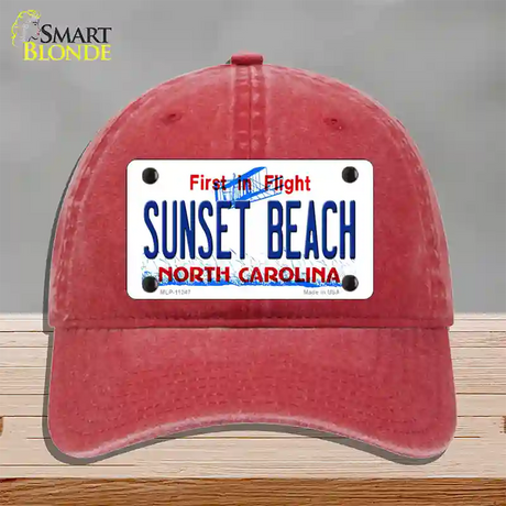 Sunset Beach North Carolina State Novelty License Plate Hat Unconstructed Cotton / Red