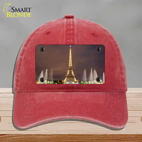 Eiffel Tower Night With Fountain Novelty License Plate Hat Unconstructed Cotton / Red