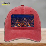 Paris At Night Eiffel Tower In Center Novelty License Plate Hat Unconstructed Cotton / Red