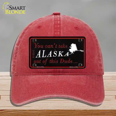 Alaska Dude Novelty License Plate Hat Unconstructed Cotton / Red