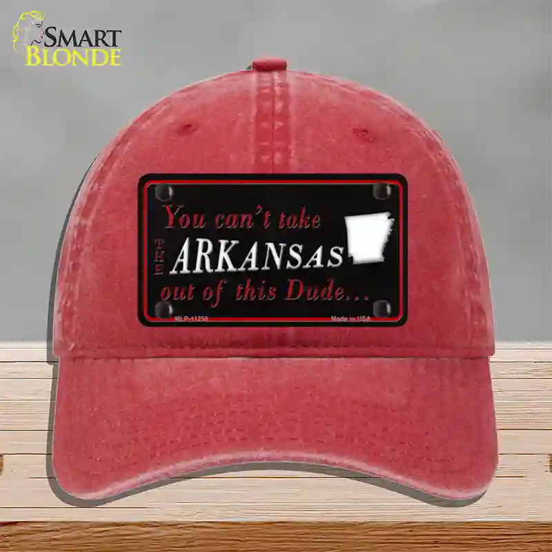 Arkansas Dude Novelty License Plate Hat Unconstructed Cotton / Red