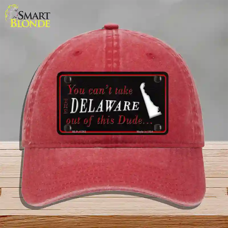 Delaware Dude Novelty License Plate Hat Unconstructed Cotton / Red