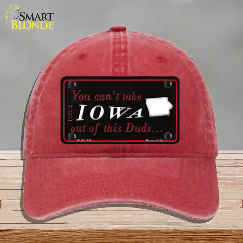 Iowa Dude Novelty License Plate Hat Unconstructed Cotton / Red