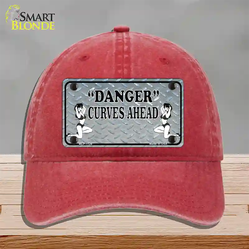 Danger Curves Ahead Novelty License Plate Hat Unconstructed Cotton / Red