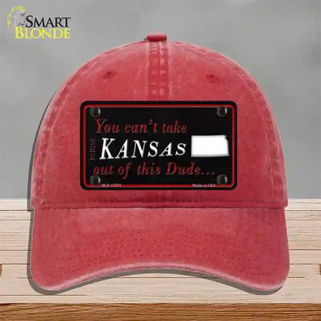 Kansas Dude Novelty License Plate Hat Unconstructed Cotton / Red