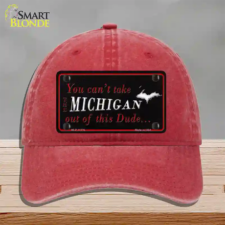 Michigan Dude Novelty License Plate Hat Unconstructed Cotton / Red