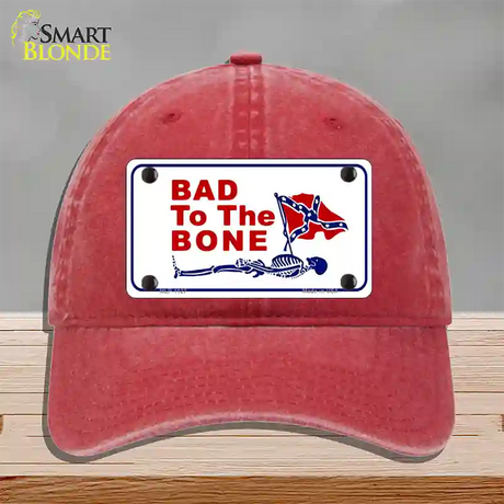 Bad To The Bone Novelty License Plate Hat Unconstructed Cotton / Red