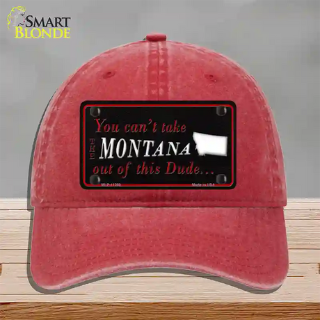 Montana Dude Novelty License Plate Hat Unconstructed Cotton / Red