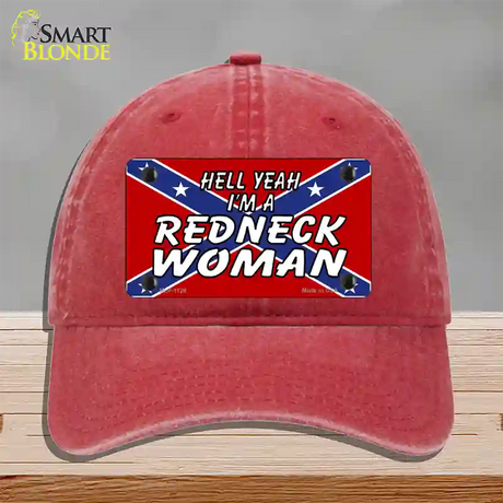 Redneck Woman Novelty License Plate Hat Unconstructed Cotton / Red