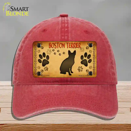 Boston Terrier Novelty License Plate Hat Unconstructed Cotton / Red