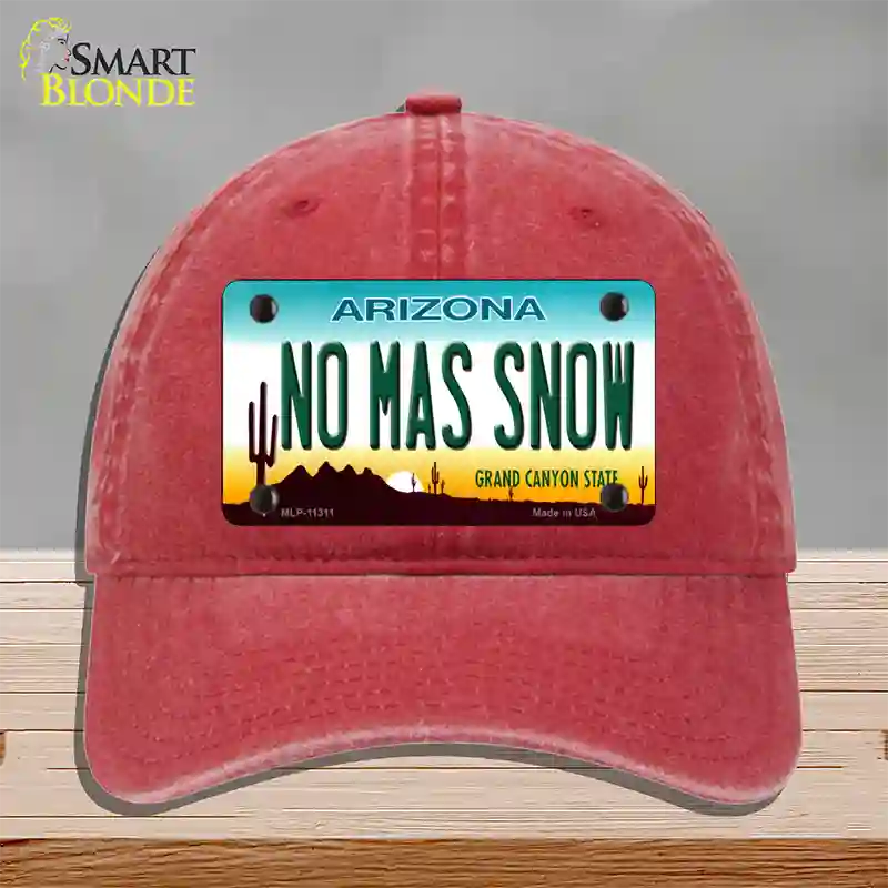 No Mas Snow Novelty License Plate Hat Unconstructed Cotton / Red