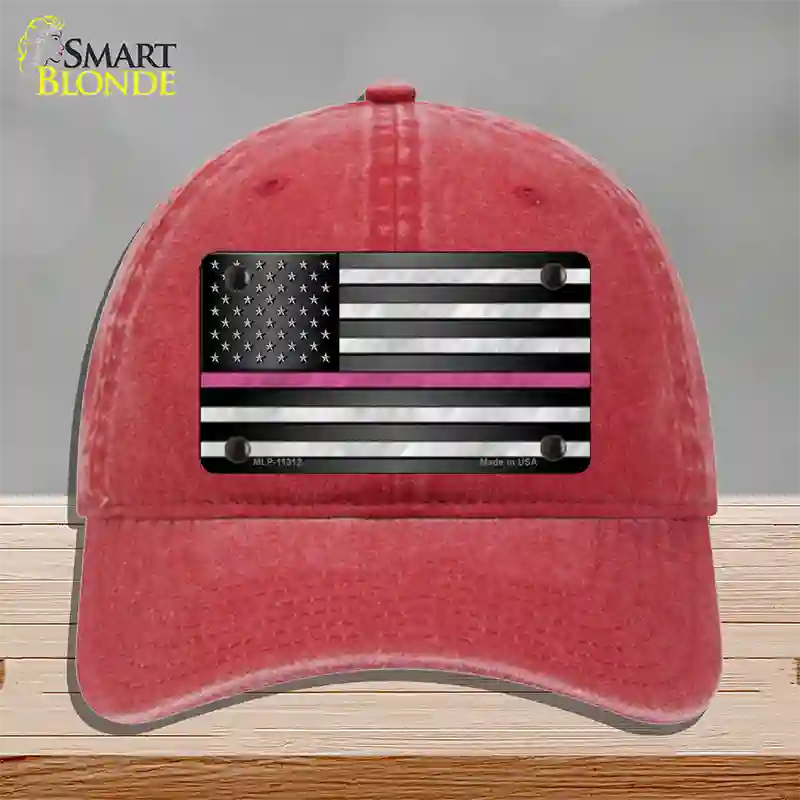 Thin Pink Line Novelty License Plate Hat Unconstructed Cotton / Red