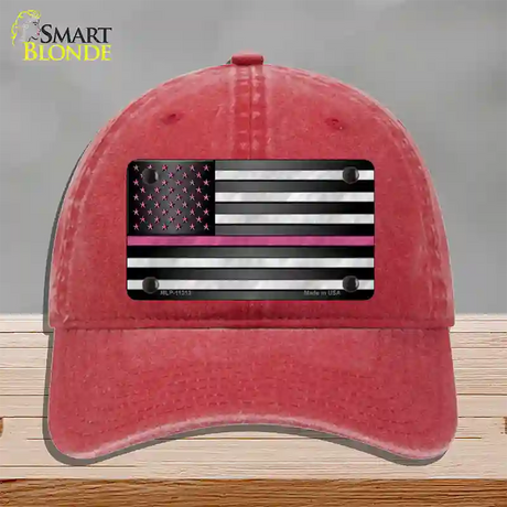 Thin Pink Line With Pink Stars Novelty License Plate Hat Unconstructed Cotton / Red