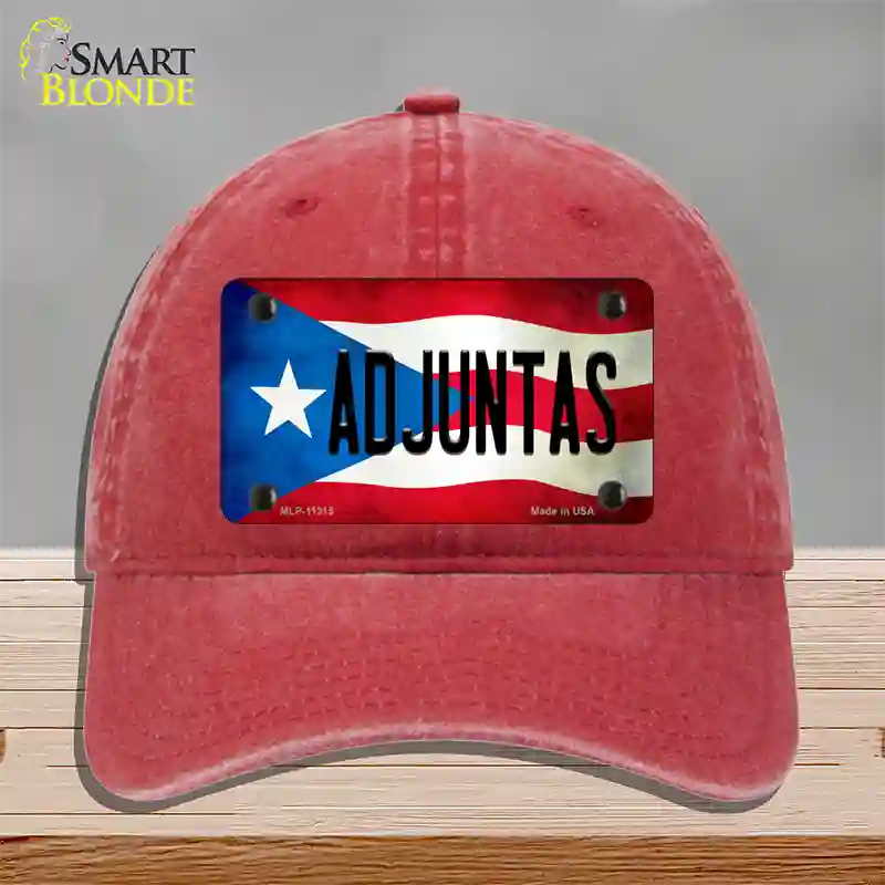 Adjuntas Puerto Rico Flag Novelty License Plate Hat Unconstructed Cotton / Red