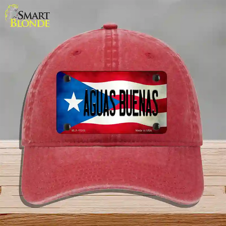 Aguas Buenas Puerto Rico Flag Novelty License Plate Hat Unconstructed Cotton / Red