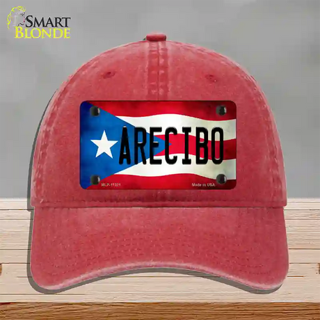 Arecibo Puerto Rico Flag Novelty License Plate Hat Unconstructed Cotton / Red