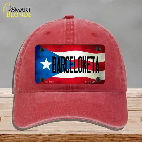 Barceloneta Puerto Rico Flag Novelty License Plate Hat Unconstructed Cotton / Red