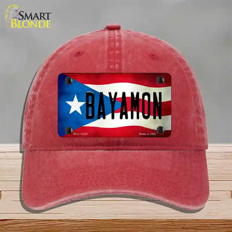 Bayamon Puerto Rico Flag Novelty License Plate Hat Unconstructed Cotton / Red