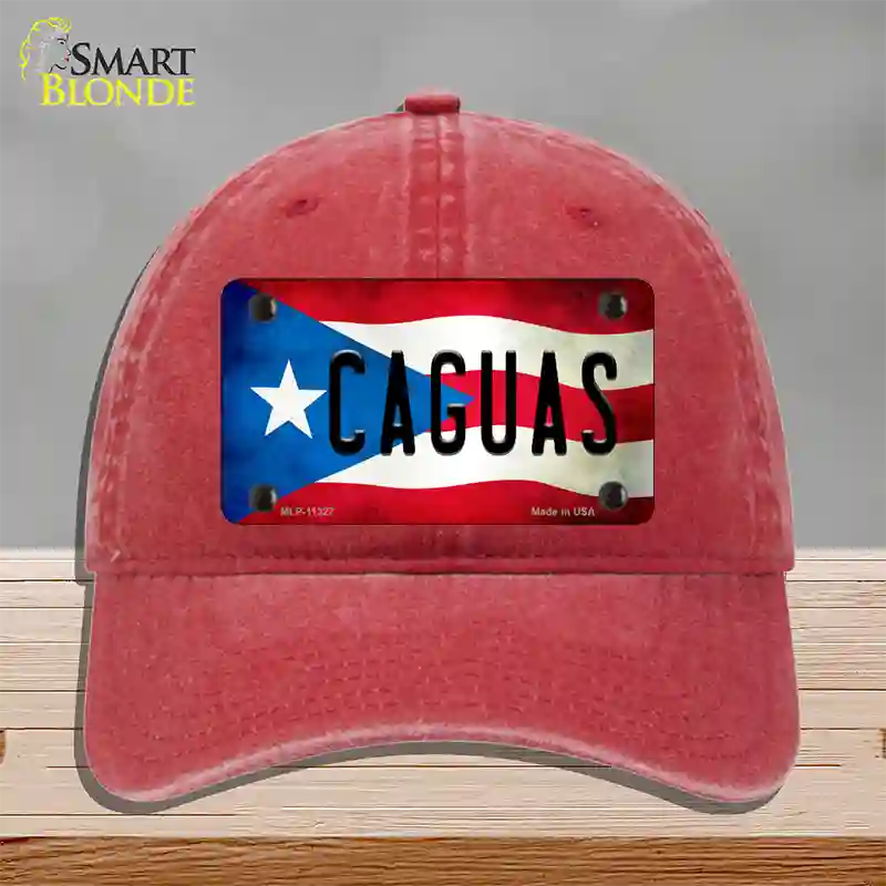 Caguas Puerto Rico Flag Novelty License Plate Hat Unconstructed Cotton / Red