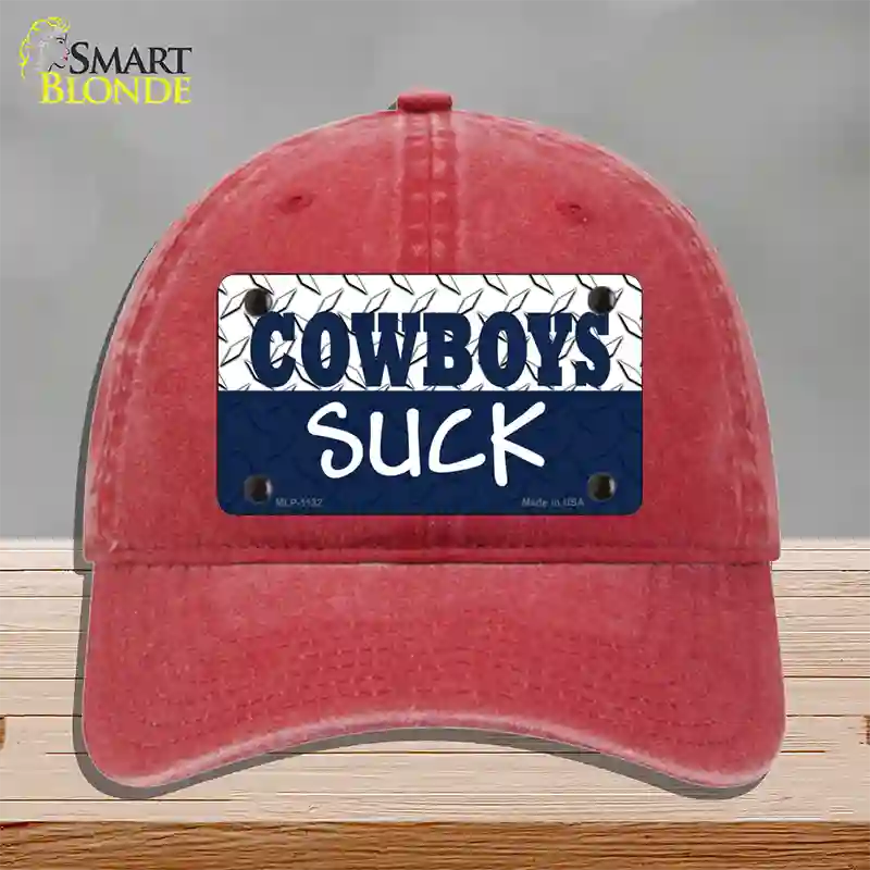 Cowboys Suck Novelty License Plate Hat Unconstructed Cotton / Red