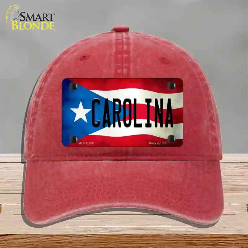 Carolina Puerto Rico Flag Novelty License Plate Hat Unconstructed Cotton / Red