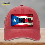 Carolina Puerto Rico Flag Novelty License Plate Hat Unconstructed Cotton / Red