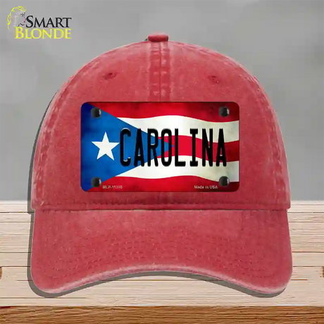 Carolina Puerto Rico Flag Novelty License Plate Hat Unconstructed Cotton / Red