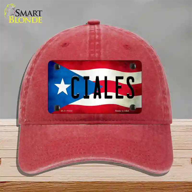 Ciales Puerto Rico Flag Novelty License Plate Hat Unconstructed Cotton / Red