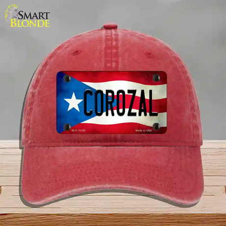 Corozal Puerto Rico Flag Novelty License Plate Hat Unconstructed Cotton / Red