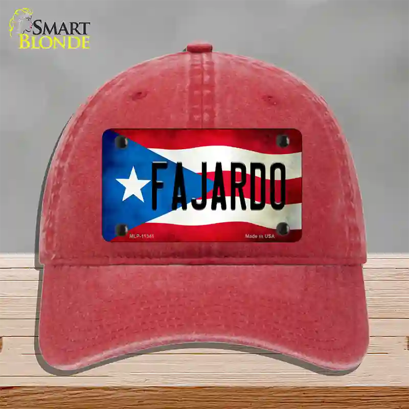 Fajardo Puerto Rico Flag Novelty License Plate Hat Unconstructed Cotton / Red