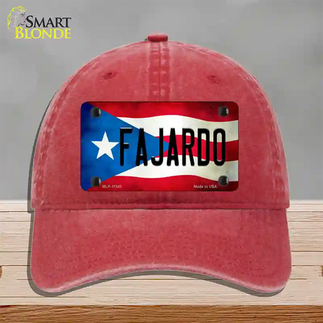 Fajardo Puerto Rico Flag Novelty License Plate Hat Unconstructed Cotton / Red