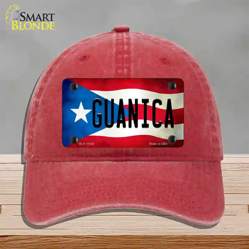 Guanica Puerto Rico Flag Novelty License Plate Hat Unconstructed Cotton / Red