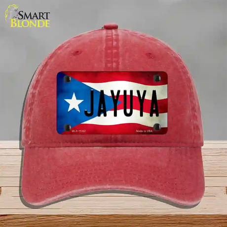 Jayuya Puerto Rico Flag Novelty License Plate Hat Unconstructed Cotton / Red