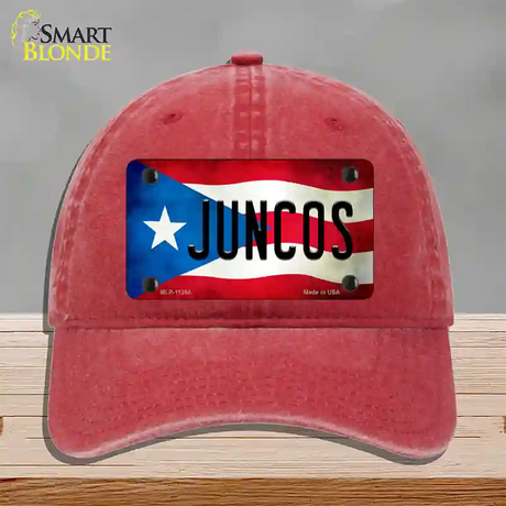 Juncos Puerto Rico Flag Novelty License Plate Hat Unconstructed Cotton / Red