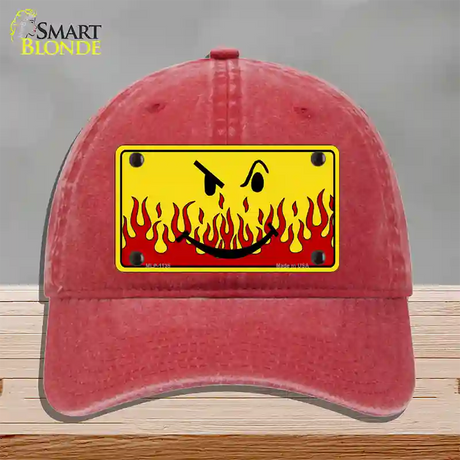 Smiley Flame Novelty License Plate Hat Unconstructed Cotton / Red