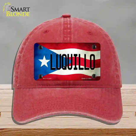 Luquillo Puerto Rico Flag Novelty License Plate Hat Unconstructed Cotton / Red