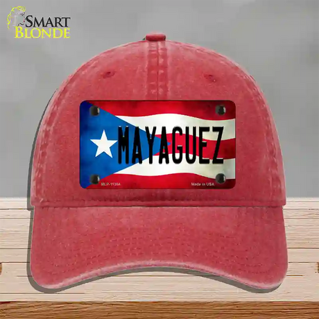 Mayaguez Puerto Rico Flag Novelty License Plate Hat Unconstructed Cotton / Red