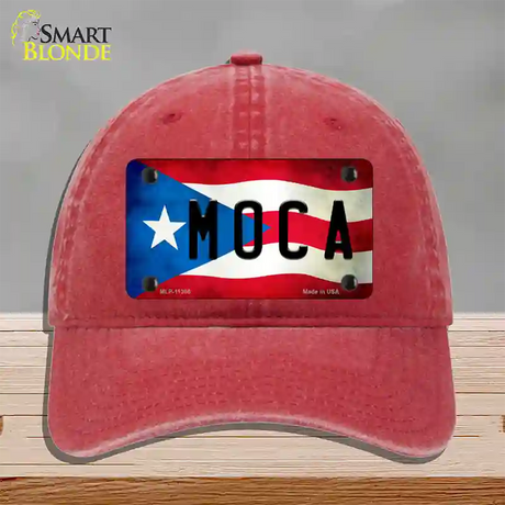 Moca Puerto Rico Flag Novelty License Plate Hat Unconstructed Cotton / Red